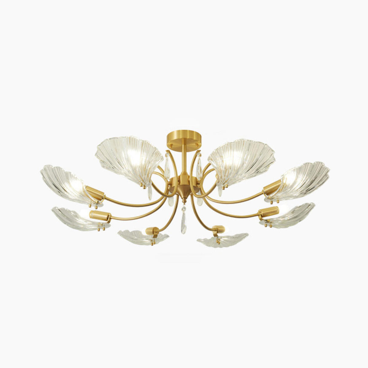 Large Ginkgo Leaf Glass Gold Semi-Flush Mount Light Image - 8