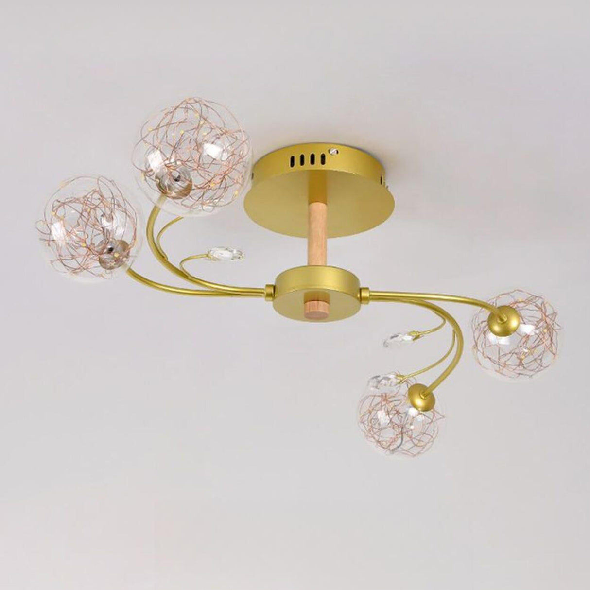 Large Gold Glass Globe Semi-Flush Mount Light 8-Light Image - 11