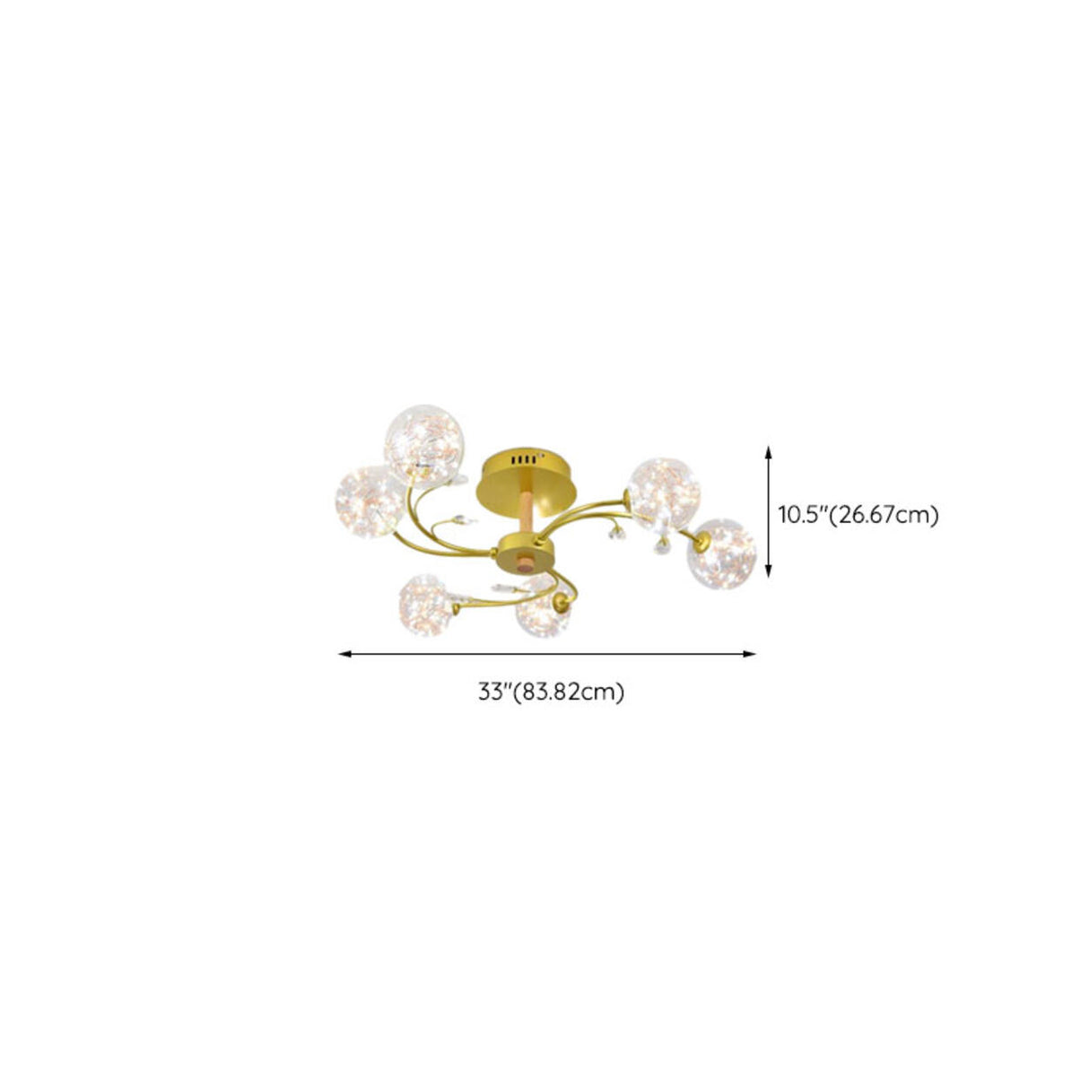 Large Gold Glass Globe Semi-Flush Mount Light 8-Light Image - 15