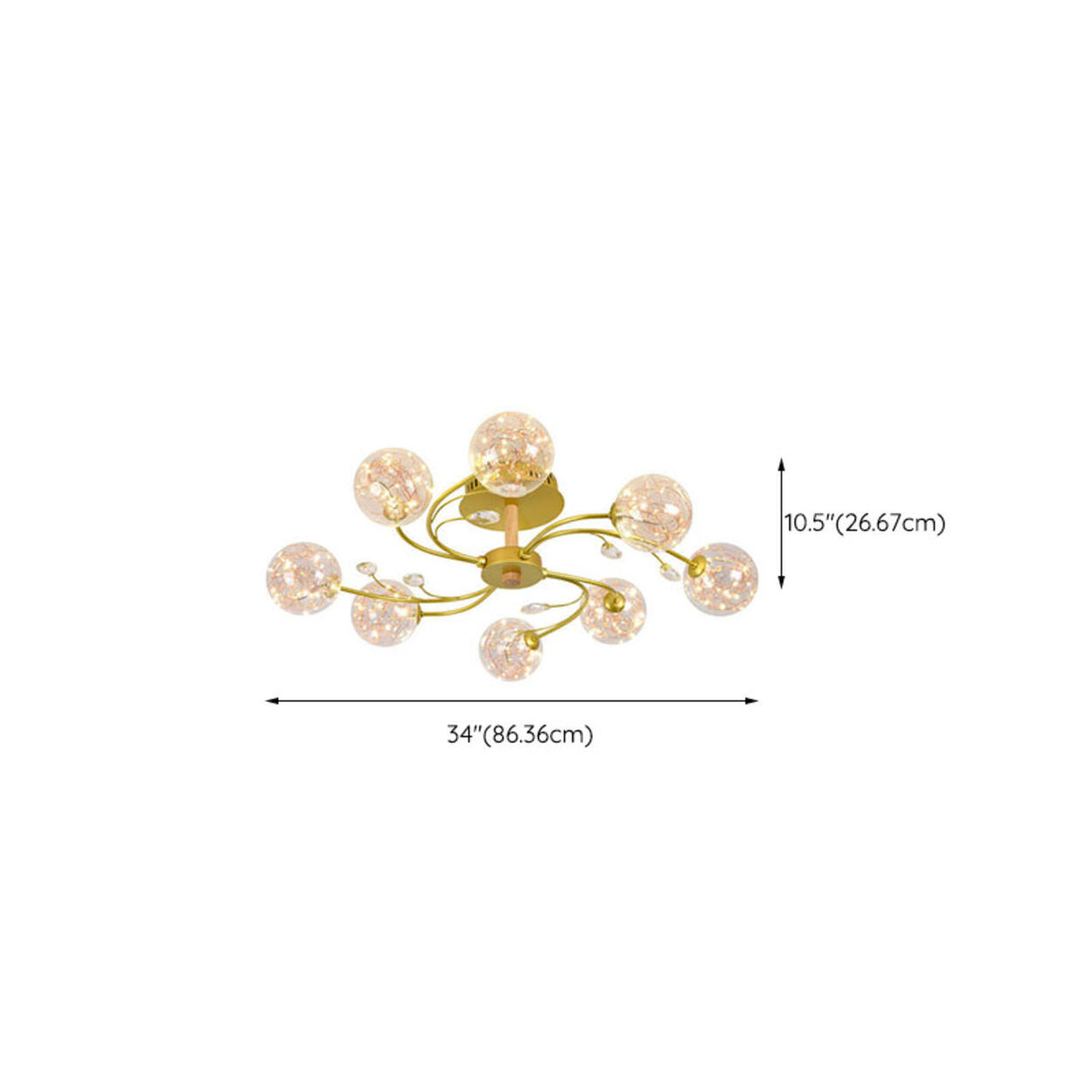 Large Gold Glass Globe Semi-Flush Mount Light 8-Light Image - 16