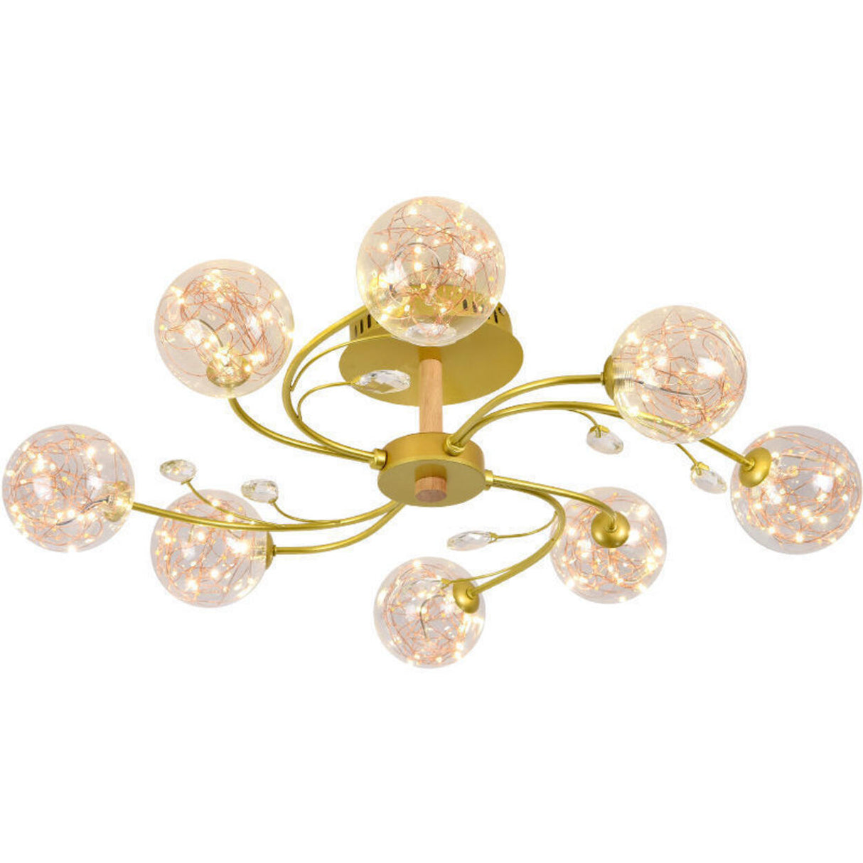 Large Gold Glass Globe Semi-Flush Mount Light 8-Light Image - 5