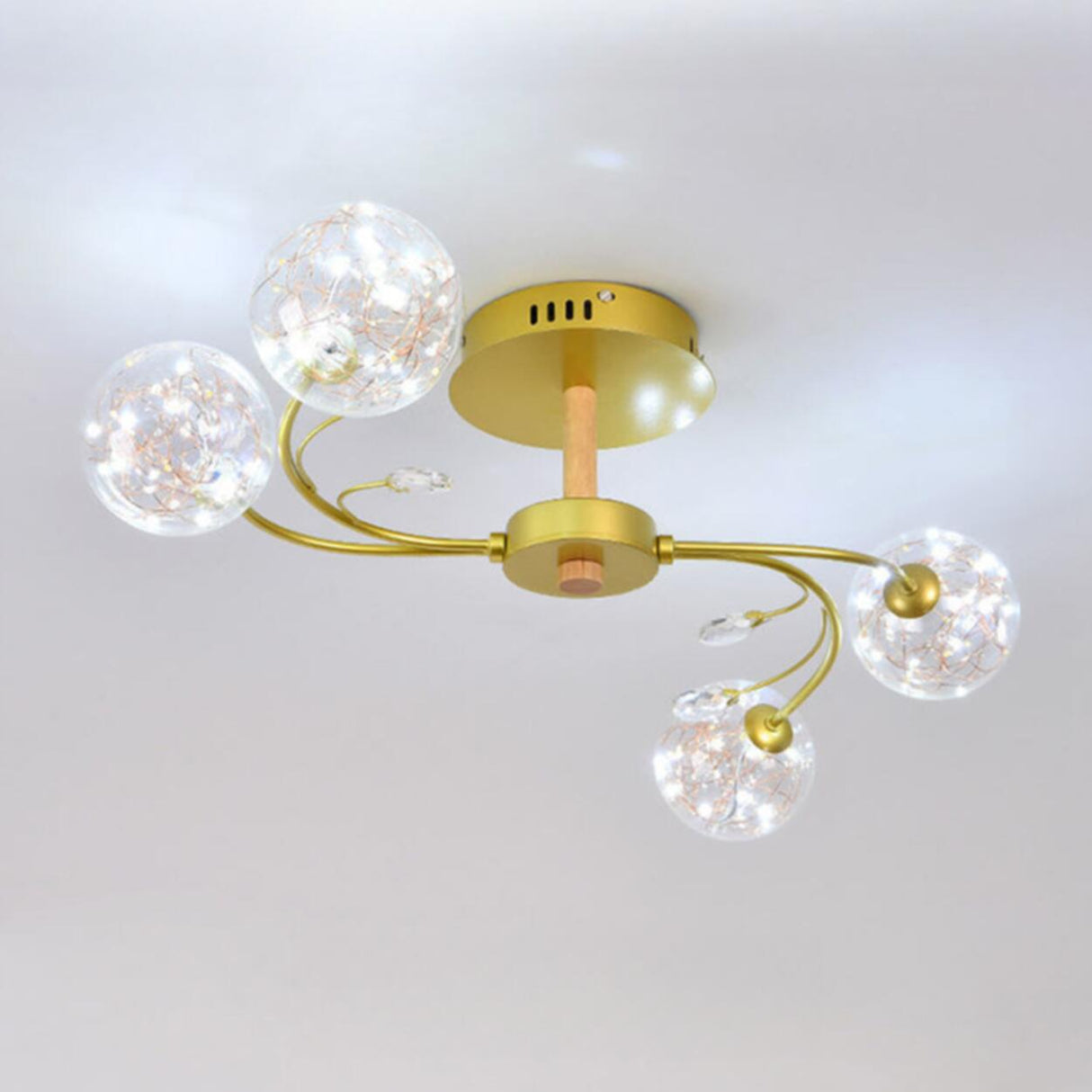 Large Gold Glass Globe Semi-Flush Mount Light 8-Light Image - 6