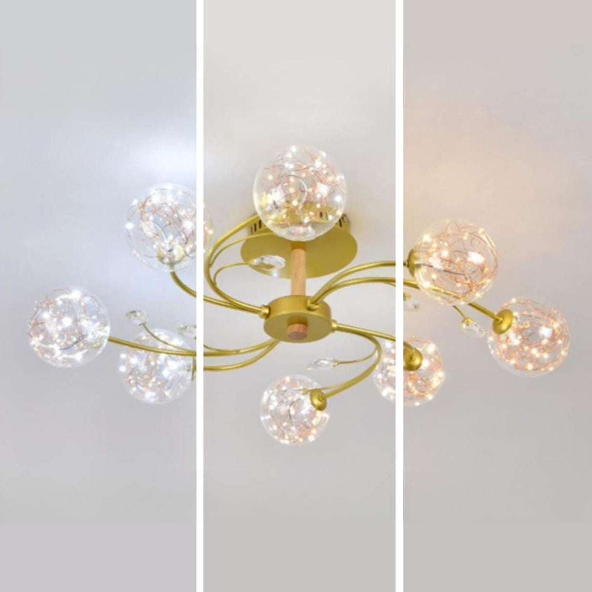 Large Gold Glass Globe Semi-Flush Mount Light 8-Light Image - 9