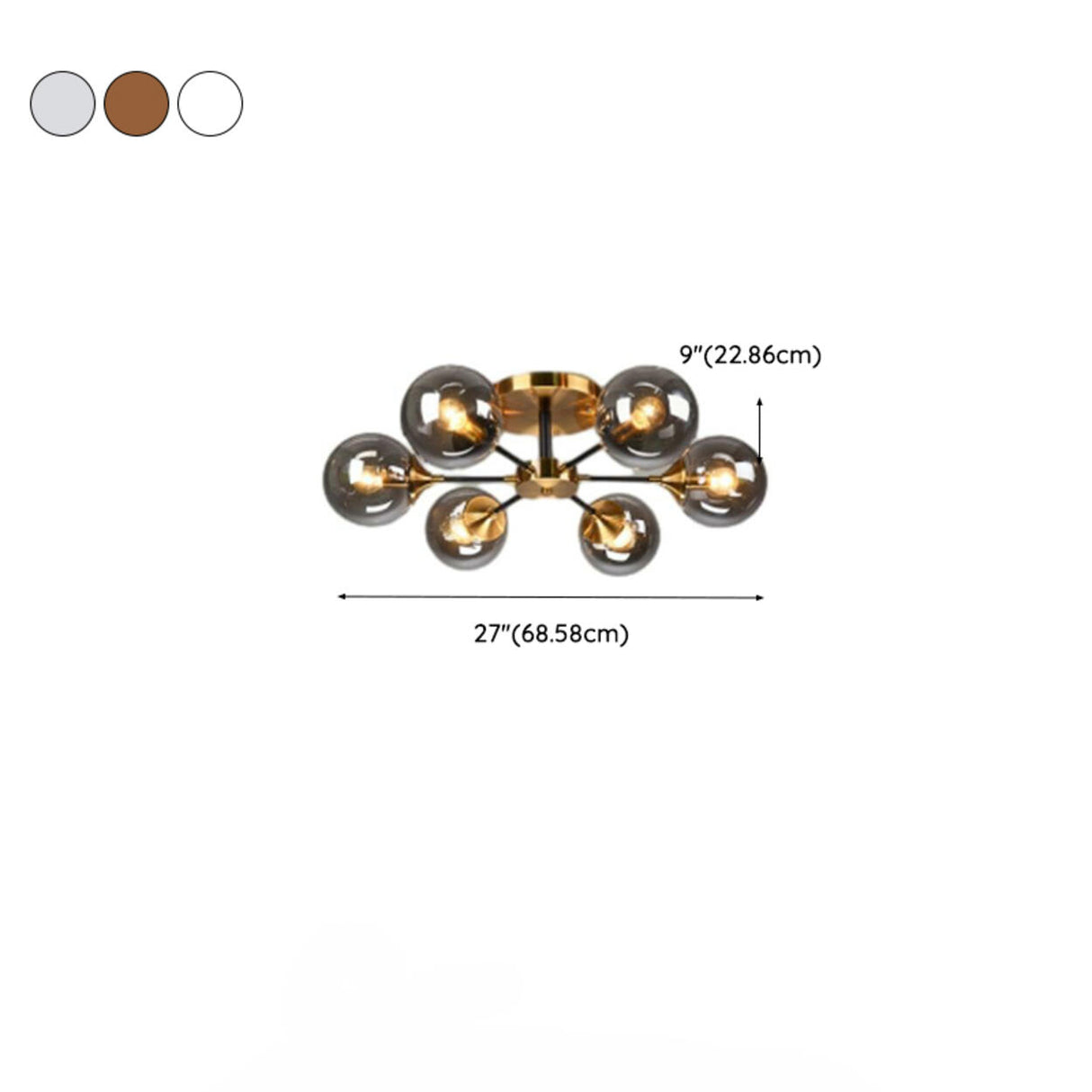 Large Gold Sputnik Semi-Flush Mount Light 6-Light