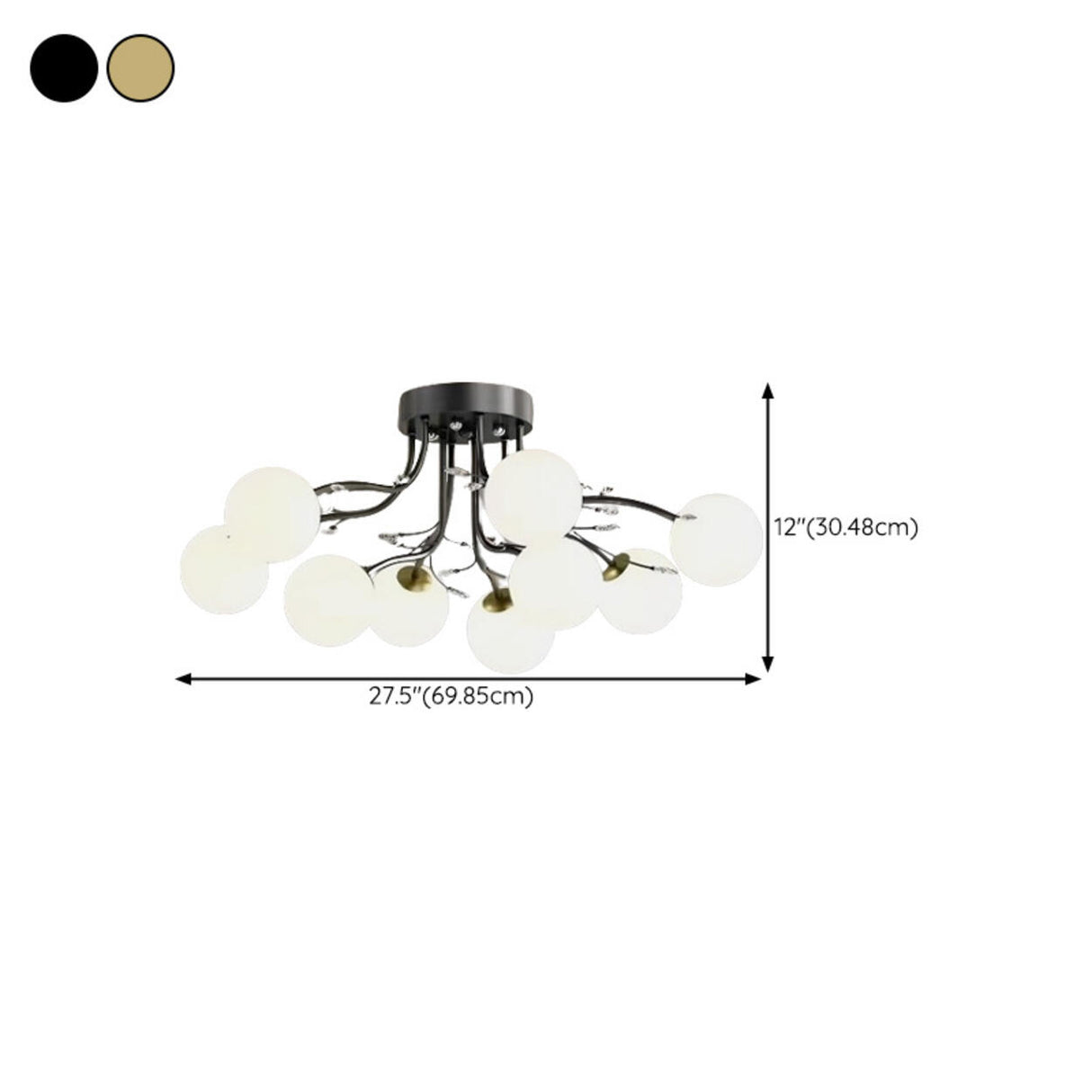 Large Multi-Globe Gold Semi-Flush Mount Light 15-Light