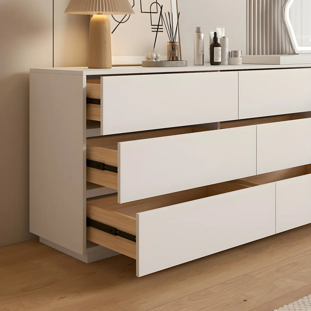 Large Off-White Wood Makeup Vanity with Drawers Image - 10