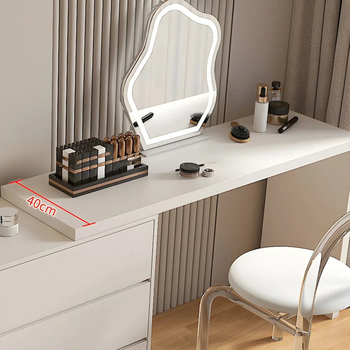 Large Off-White Wood Makeup Vanity with Drawers Image - 12