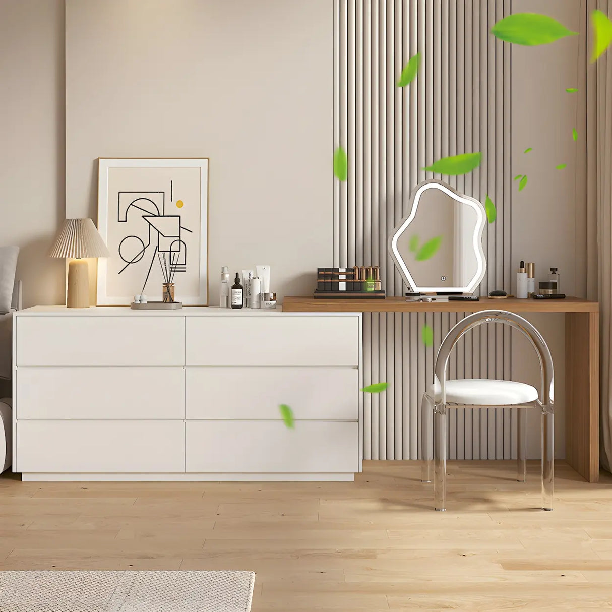 Large Off-White Wood Makeup Vanity with Drawers Image - 16