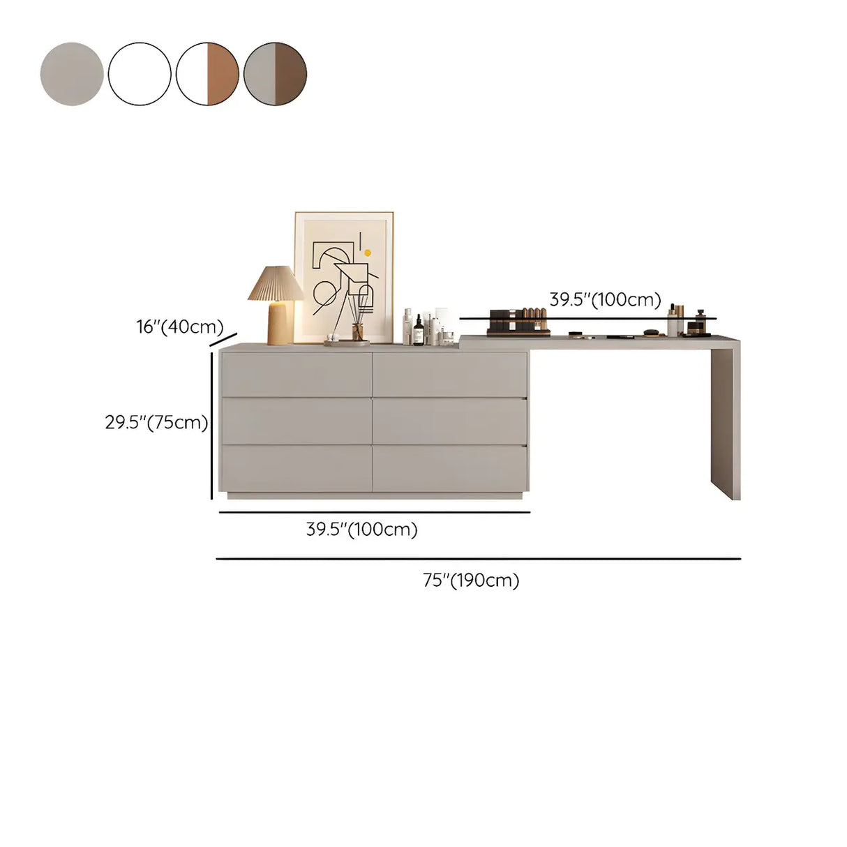 Large Off-White Wood Makeup Vanity with Drawers
