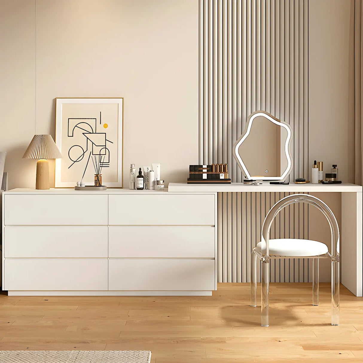 Large Off-White Wood Makeup Vanity with Drawers Image - 1