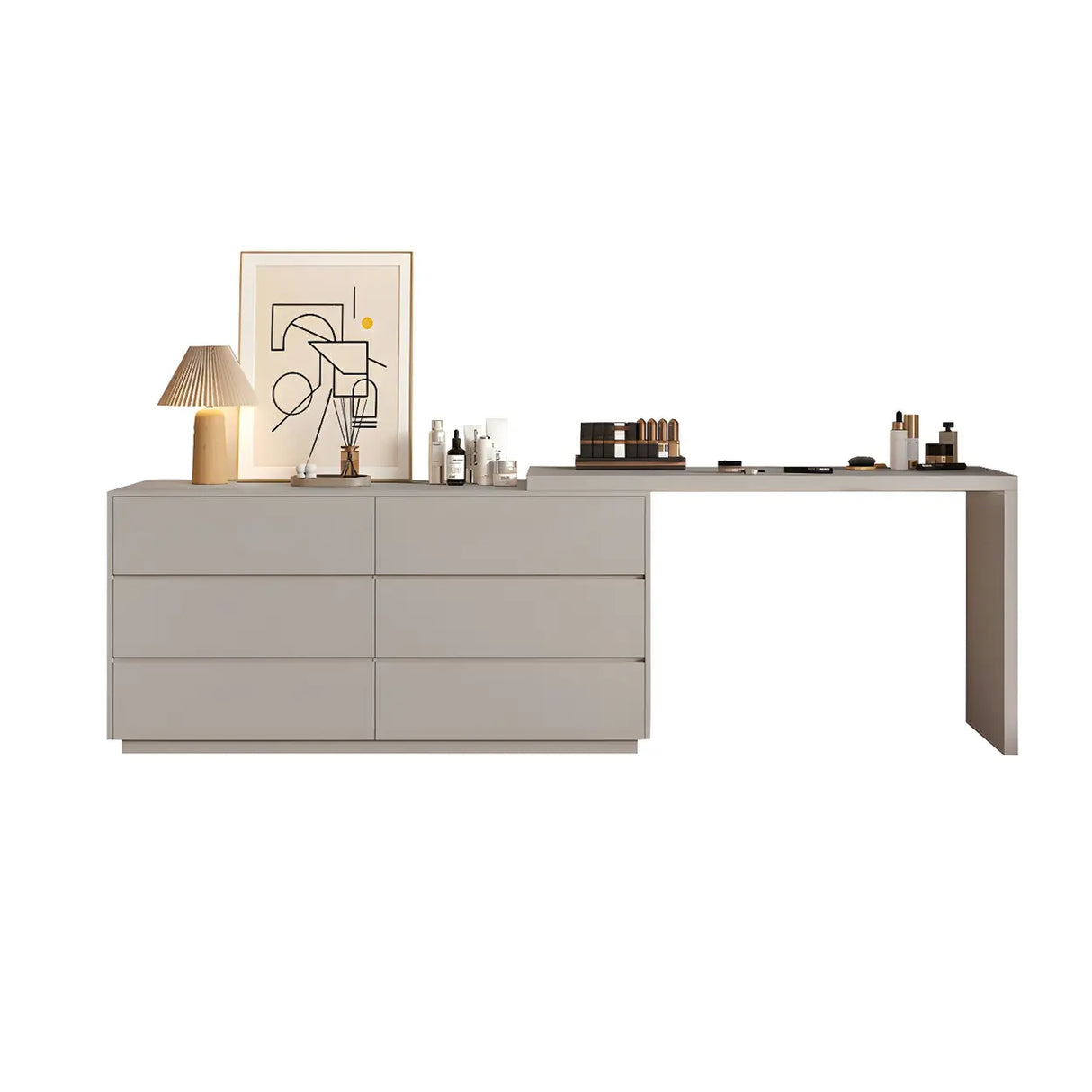 Large Off-White Wood Makeup Vanity with Drawers Image - 2