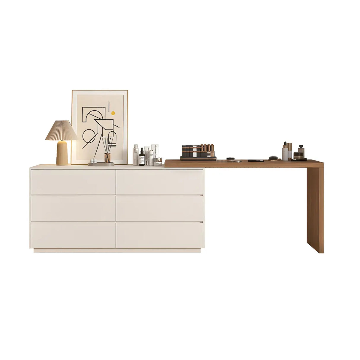 Large Off-White Wood Makeup Vanity with Drawers Image - 3