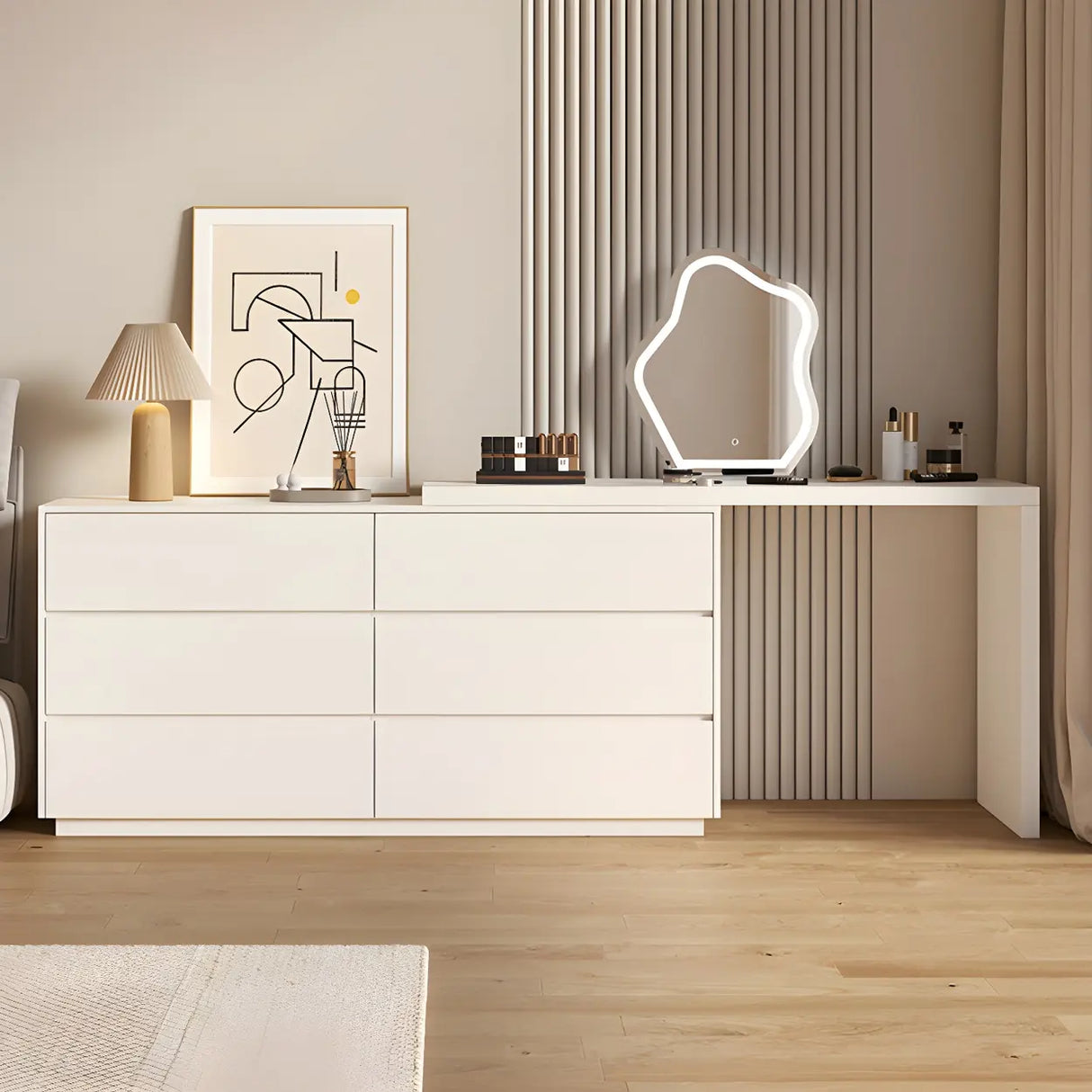 Large Off-White Wood Makeup Vanity with Drawers Image - 4