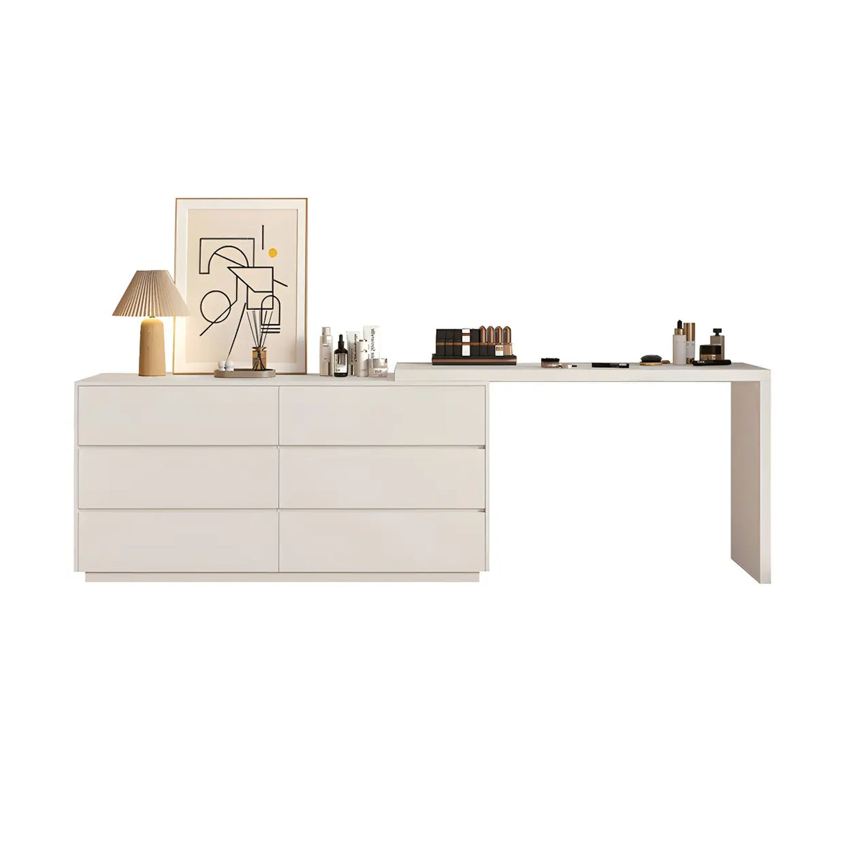 Large Off-White Wood Makeup Vanity with Drawers Image - 5