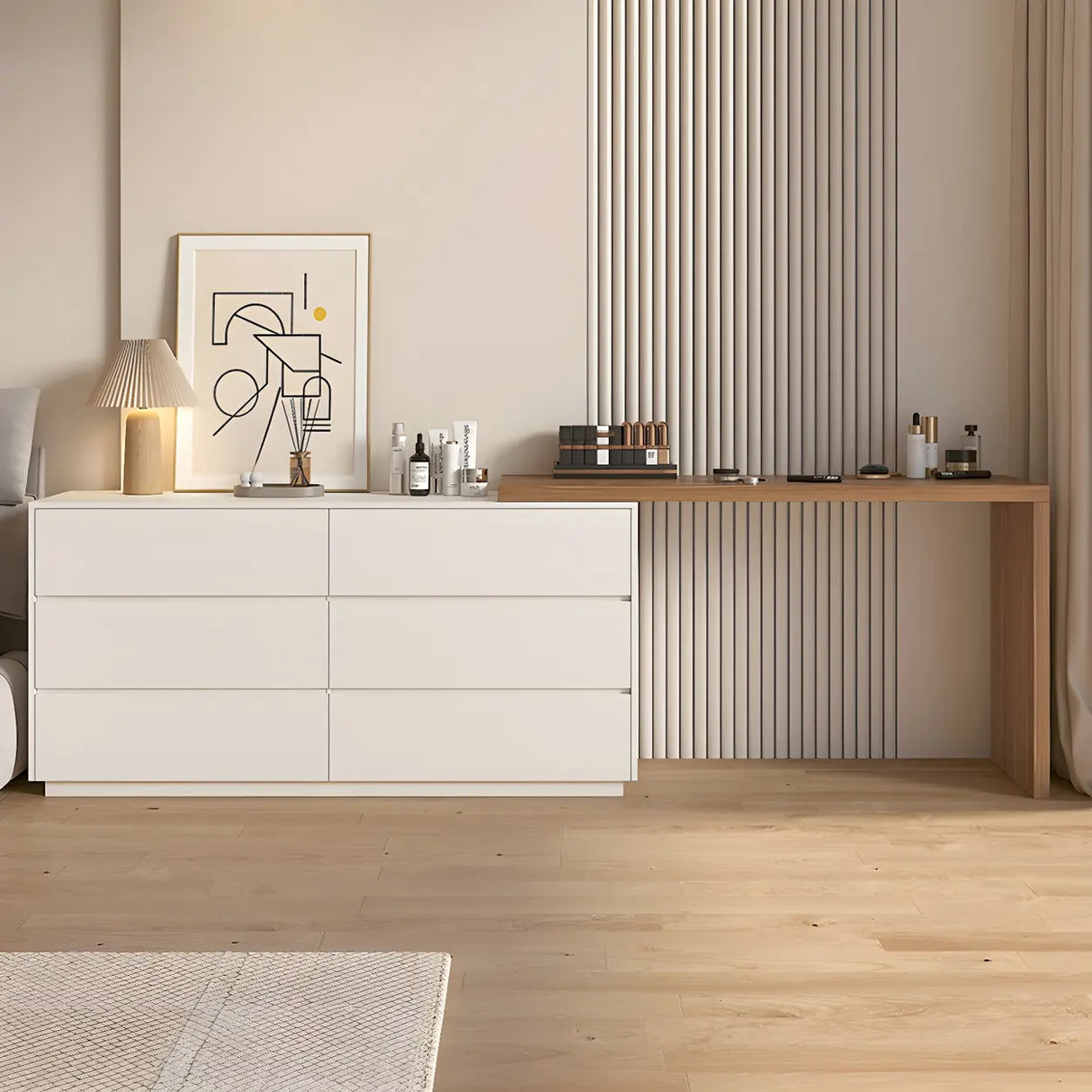 Large Off-White Wood Makeup Vanity with Drawers Image - 6