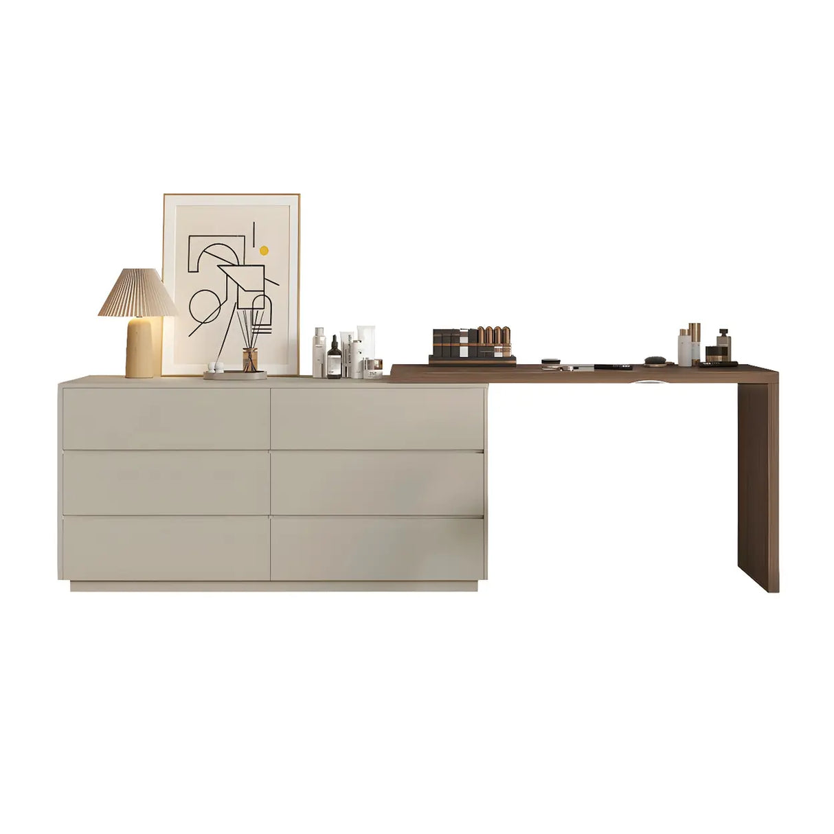 Large Off-White Wood Makeup Vanity with Drawers Image - 7