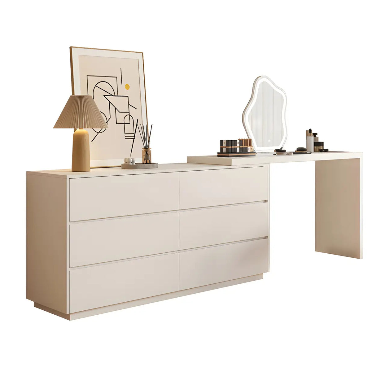Large Off-White Wood Makeup Vanity with Drawers Image - 9