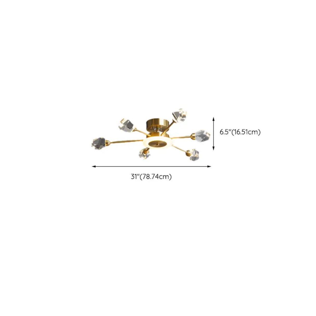 Large Starburst Crystal Semi-Flush Mount Light 17-Light