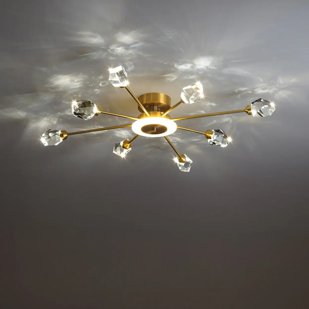 Large Starburst Crystal Semi-Flush Mount Light 17-Light Image - 7