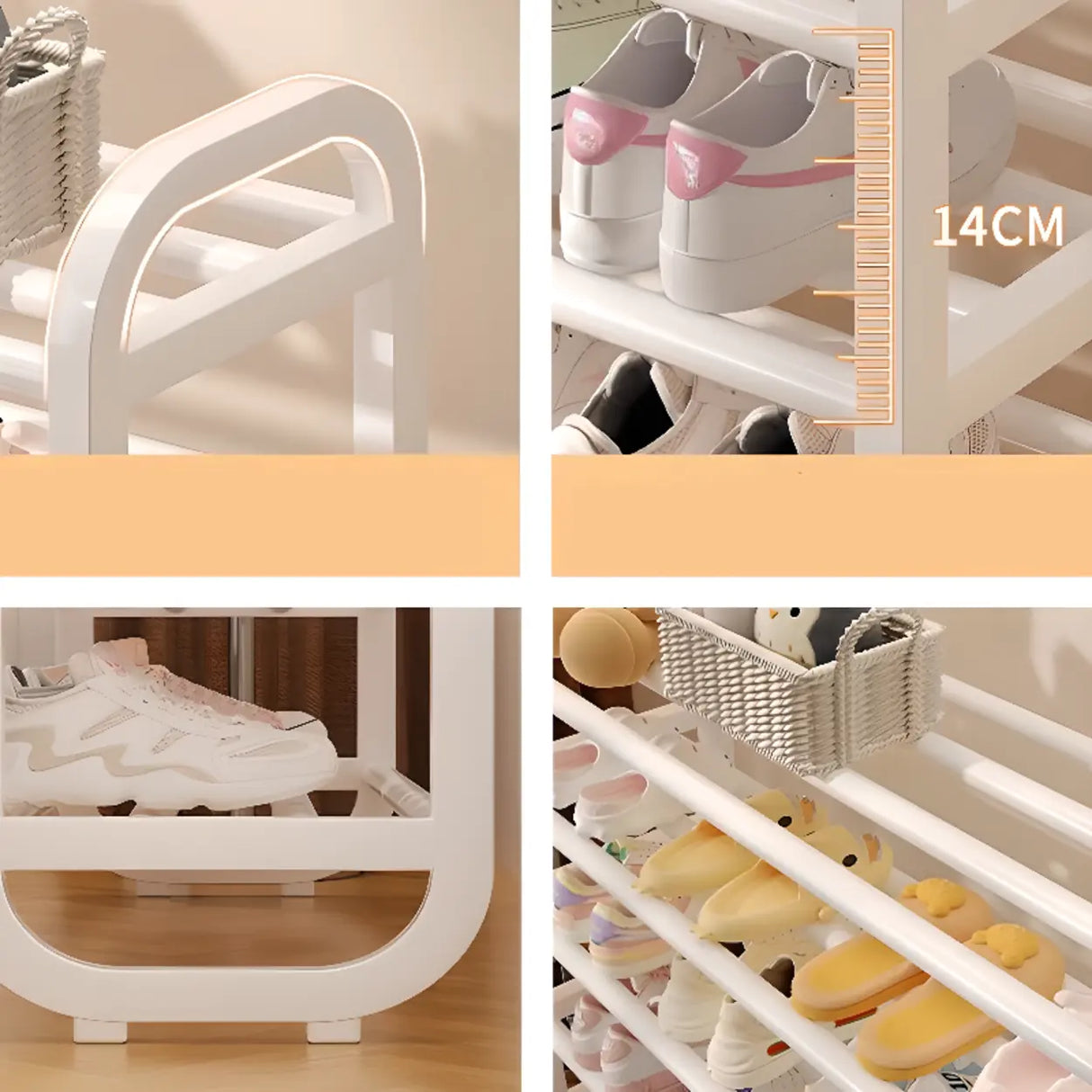Large Trendy Metal Hallway White Open Storage Shoe Rack Image - 11