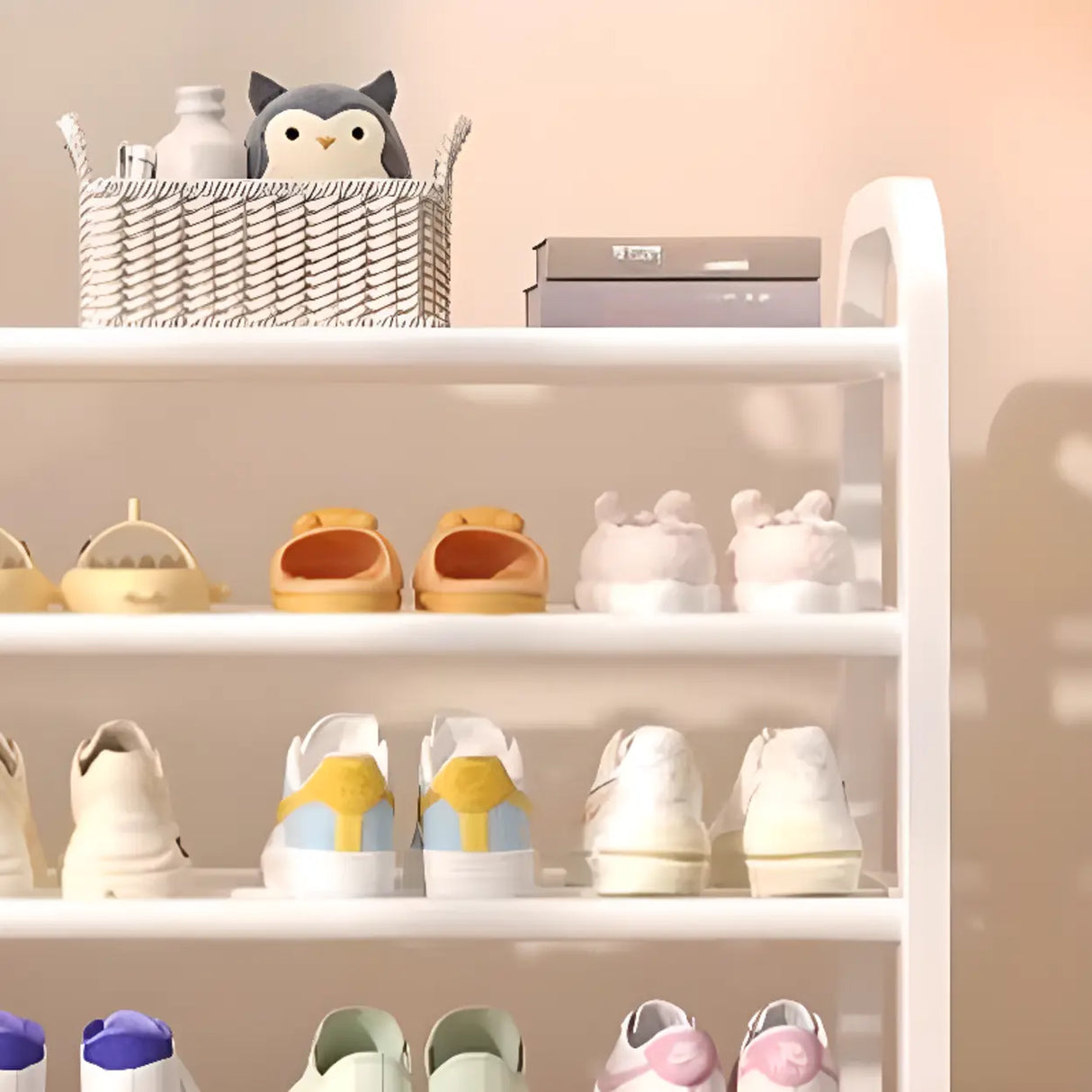 Large Trendy Metal Hallway White Open Storage Shoe Rack Image - 14