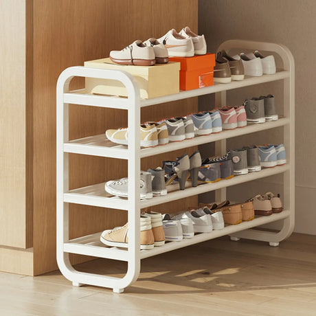 Large Trendy Metal Hallway White Open Storage Shoe Rack Image - 1