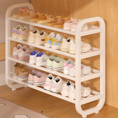 Large Trendy Metal Hallway White Open Storage Shoe Rack Image - 2