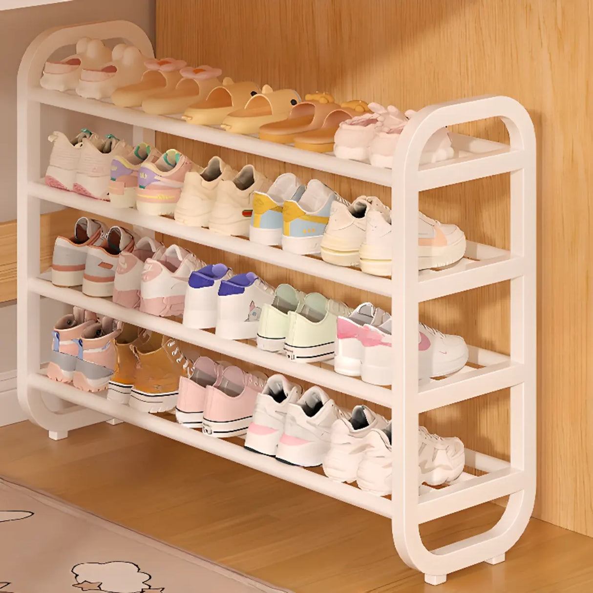 Large Trendy Metal Hallway White Open Storage Shoe Rack Image - 3