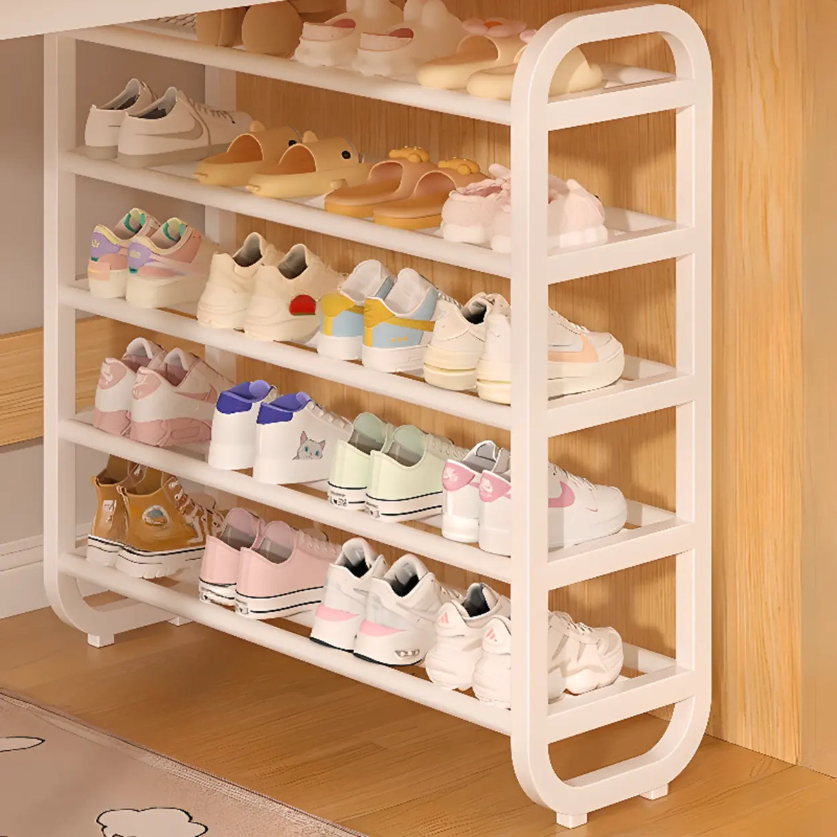 Large Trendy Metal Hallway White Open Storage Shoe Rack Image - 5