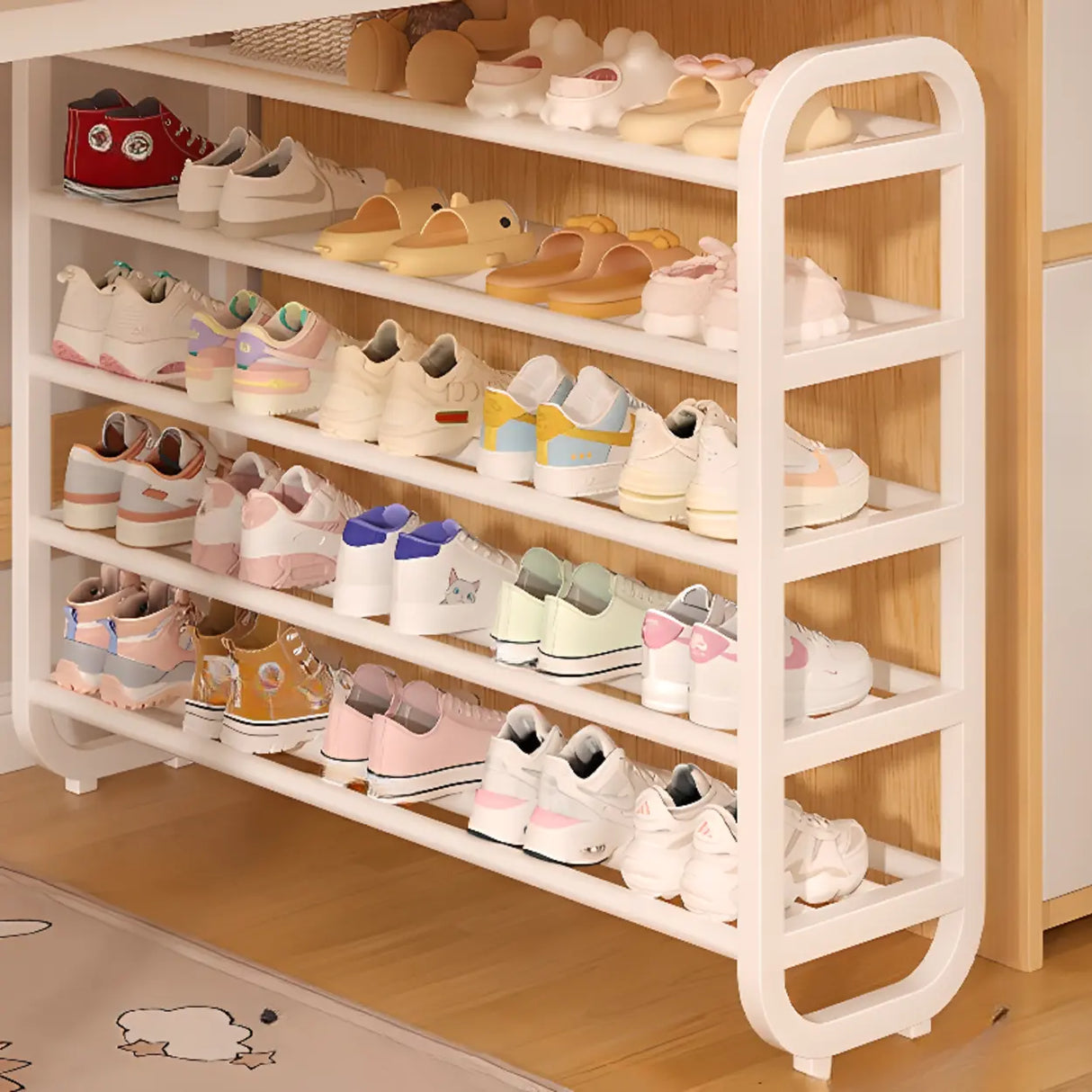 Large Trendy Metal Hallway White Open Storage Shoe Rack Image - 7