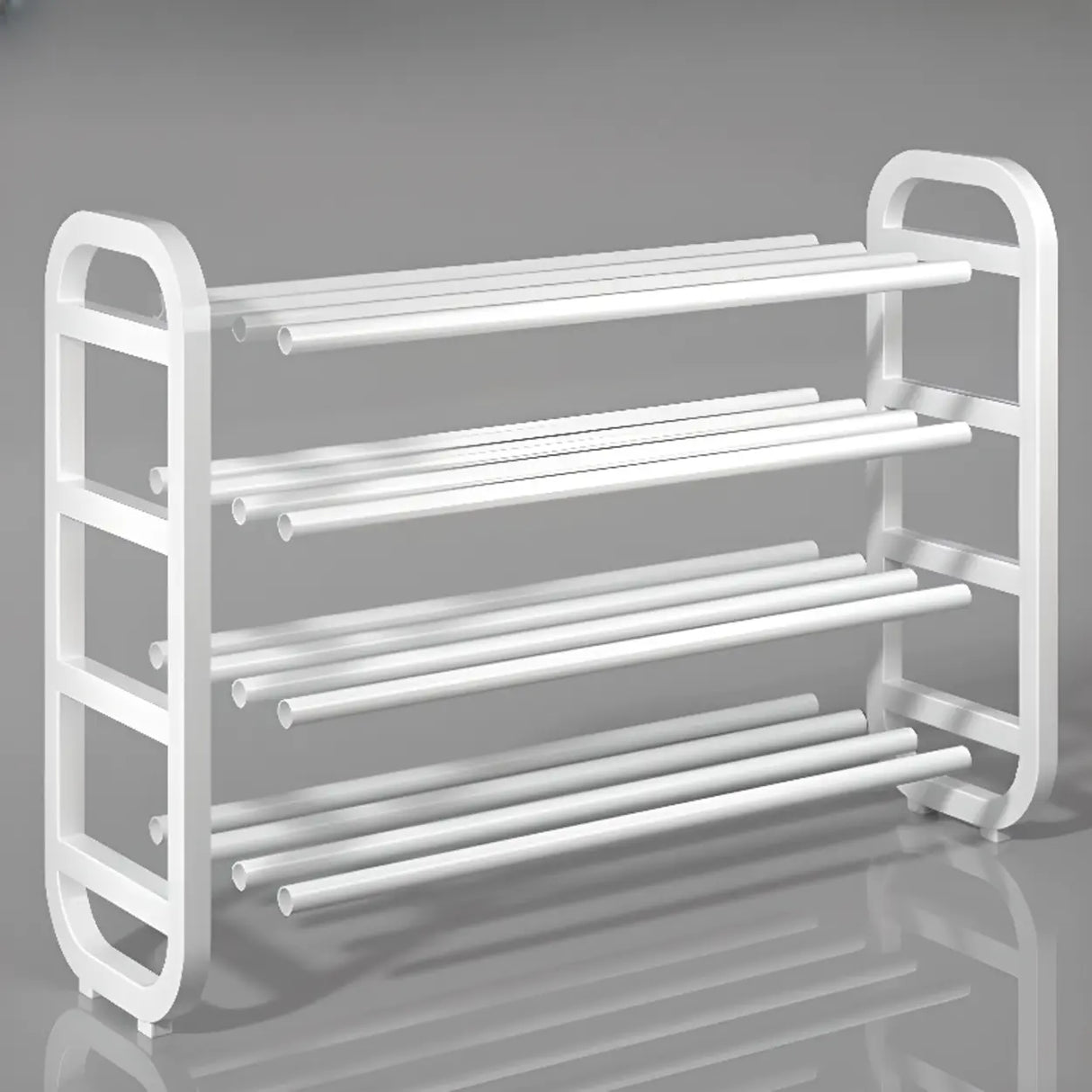 Large Trendy Metal Hallway White Open Storage Shoe Rack Image - 8