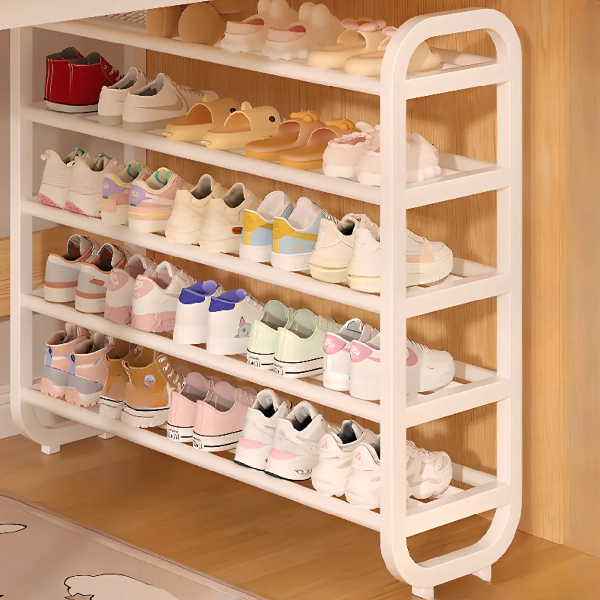 Large Trendy Metal Hallway White Open Storage Shoe Rack Image - 9