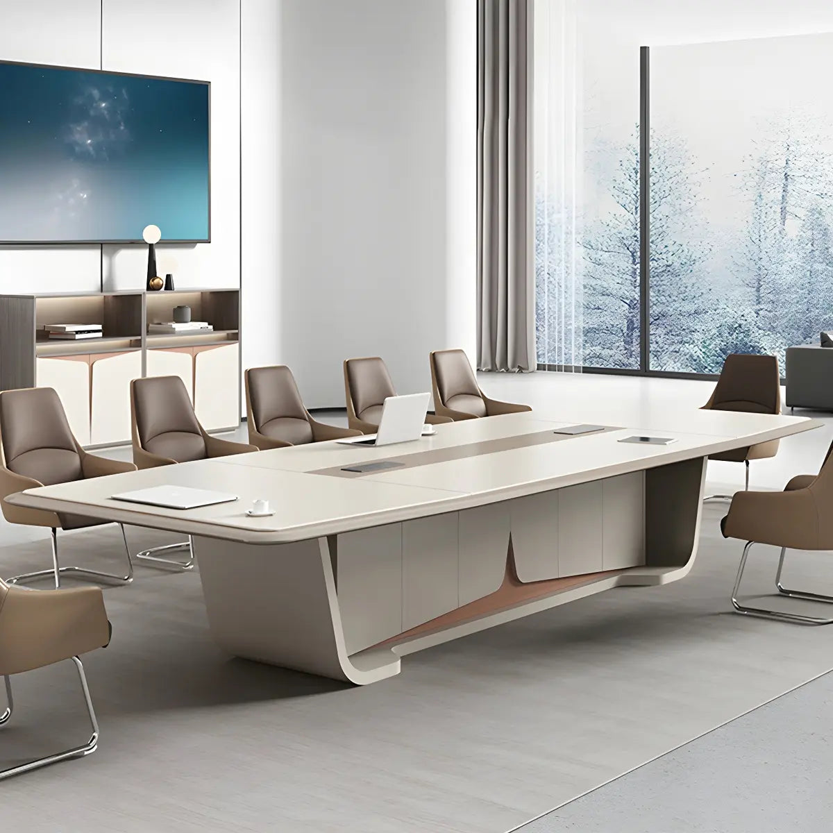 Large Wooden Rectangle Office Conference Desk for 12 Image - 1