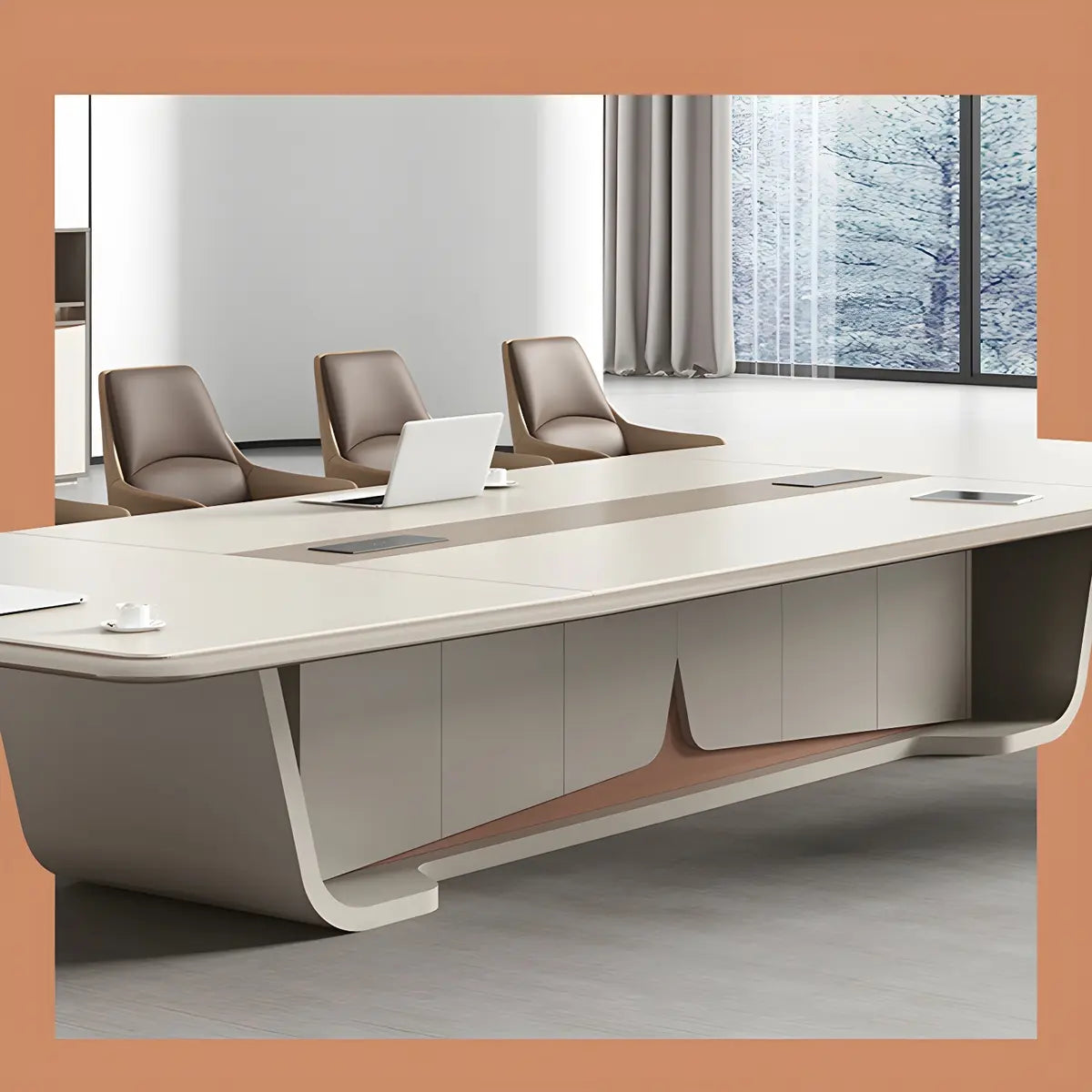 Large Wooden Rectangle Office Conference Desk for 12 Image - 5