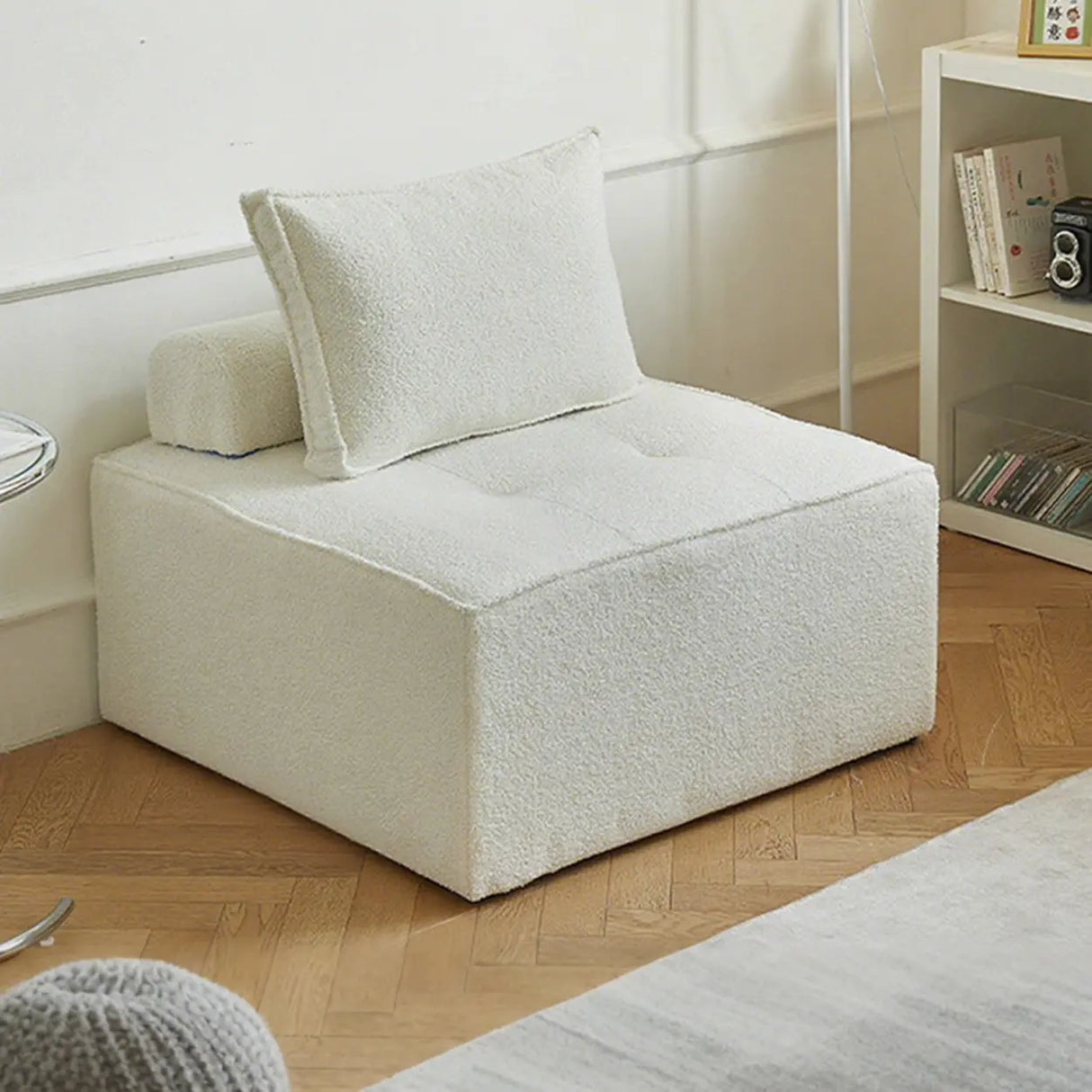 Lazy Sofa Modern White Tofu Block Square Accent Chair Image - 10