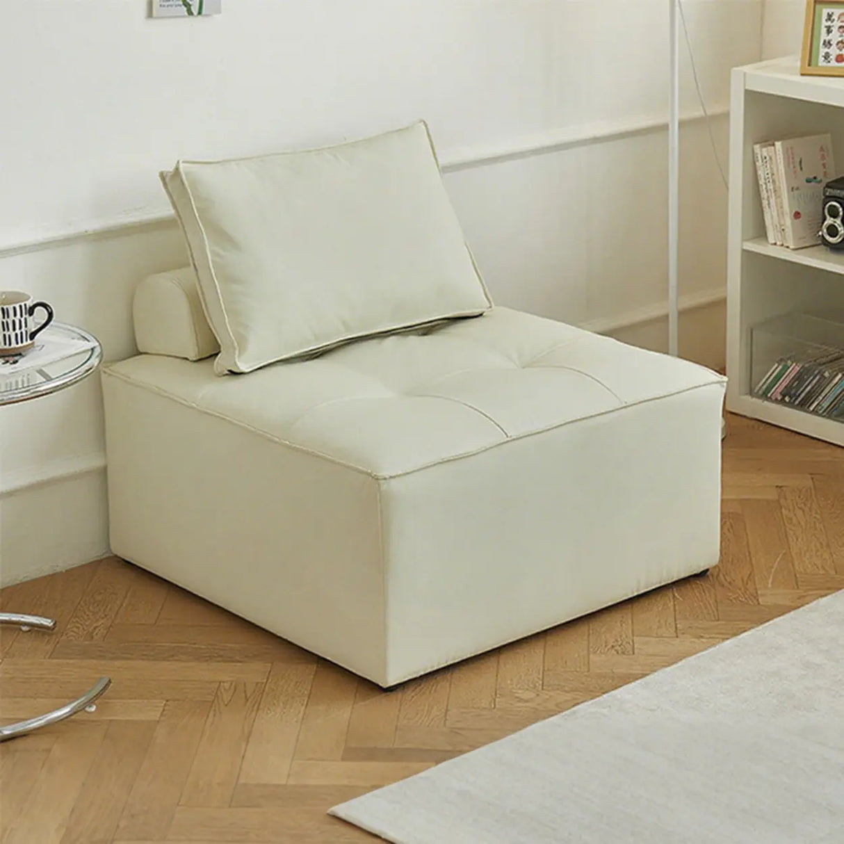 Lazy Sofa Modern White Tofu Block Square Accent Chair Image - 13