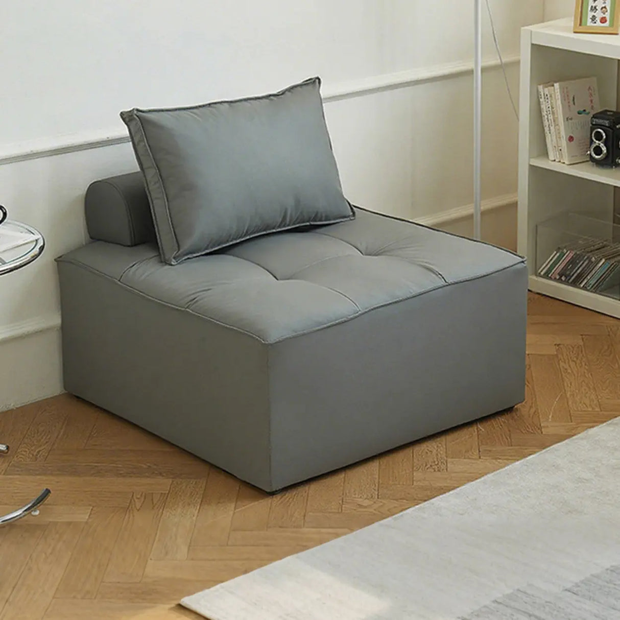 Lazy Sofa Modern White Tofu Block Square Accent Chair Image - 15