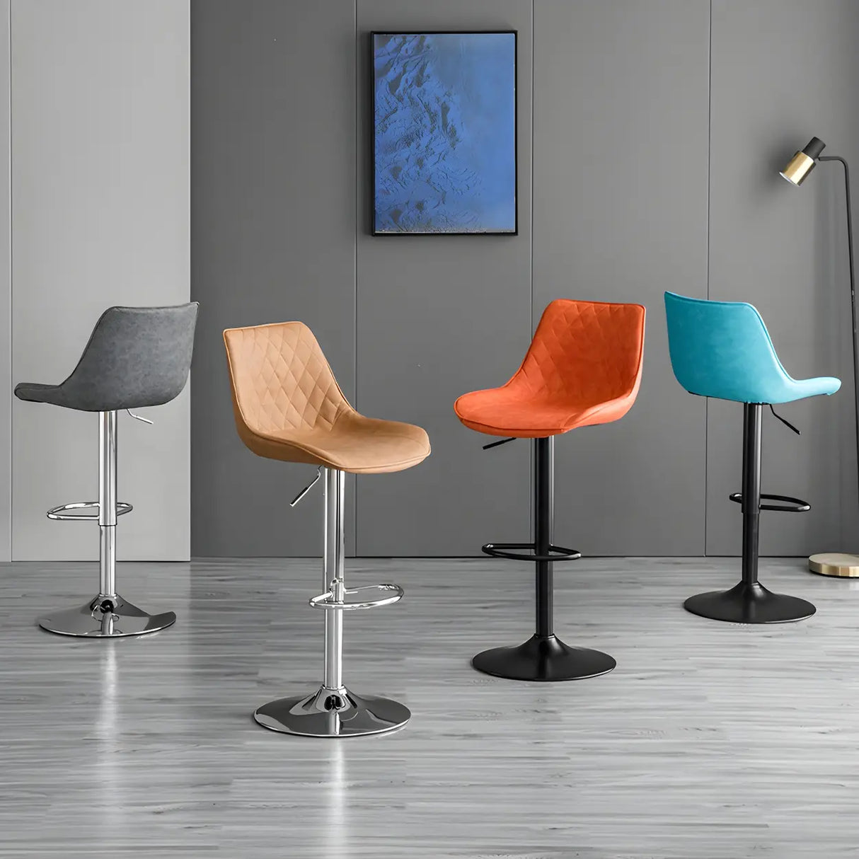 Leather Adjustable Iron Bucket Swivel Counter Bar Stool Image - 20