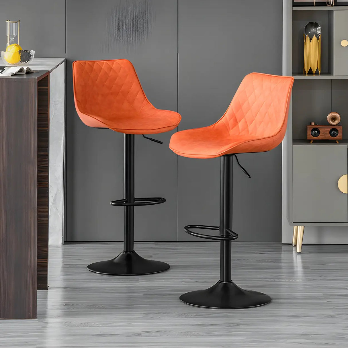 Leather Adjustable Iron Bucket Swivel Counter Bar Stool Image - 22