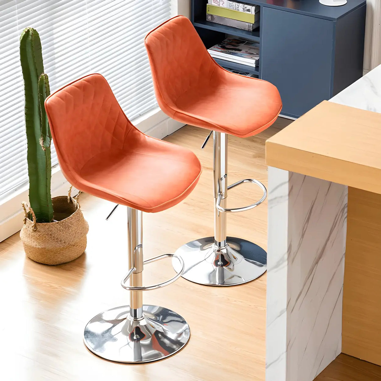 Leather Adjustable Iron Bucket Swivel Counter Bar Stool Image - 25