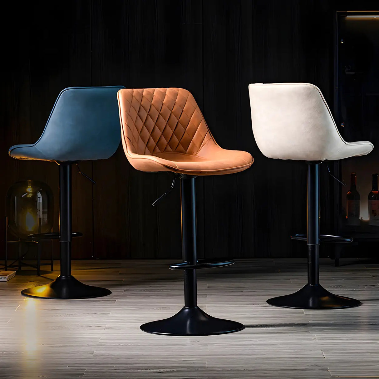 Leather Adjustable Iron Bucket Swivel Counter Bar Stool Image - 28