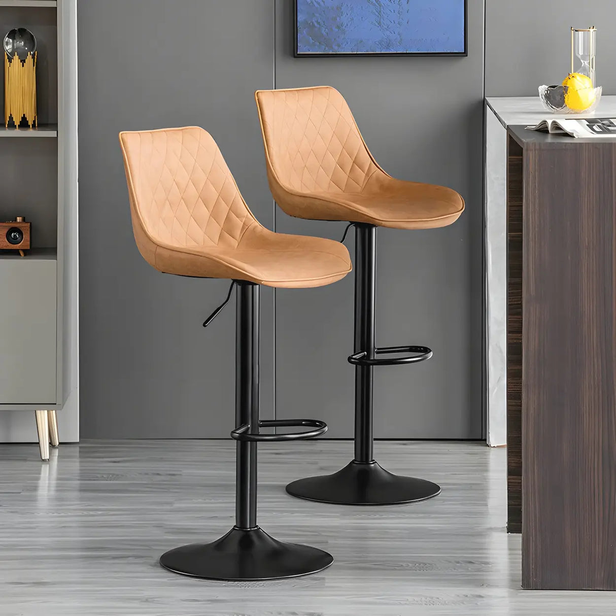 Leather Adjustable Iron Bucket Swivel Counter Bar Stool Image - 4