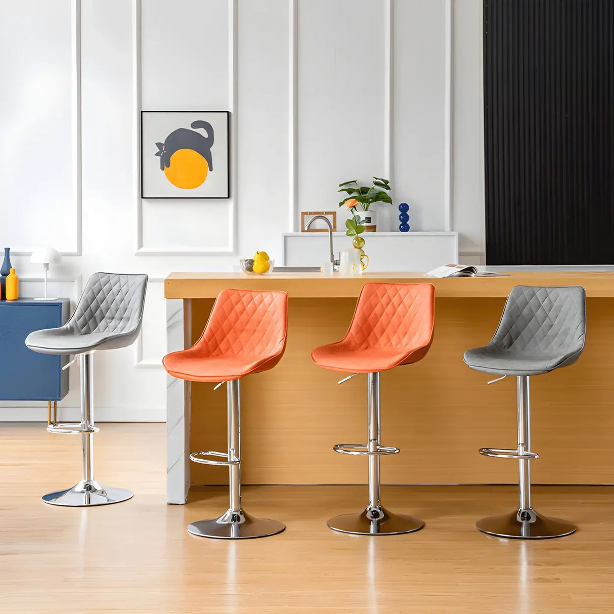 Leather Adjustable Iron Bucket Swivel Counter Bar Stool Image - 6