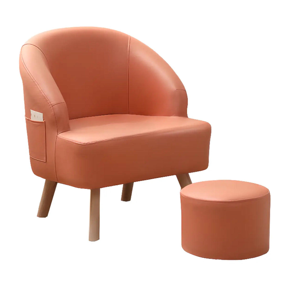 Leather Curved Back Accent Chair with Natural Four Legs Image - 10