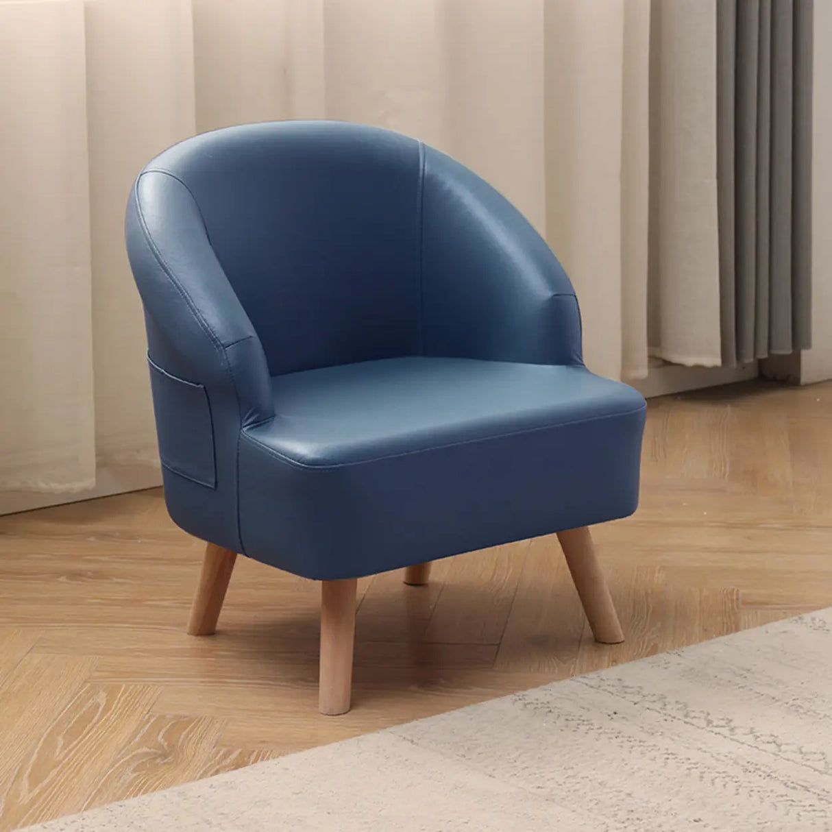 Leather Curved Back Accent Chair with Natural Four Legs Image - 11