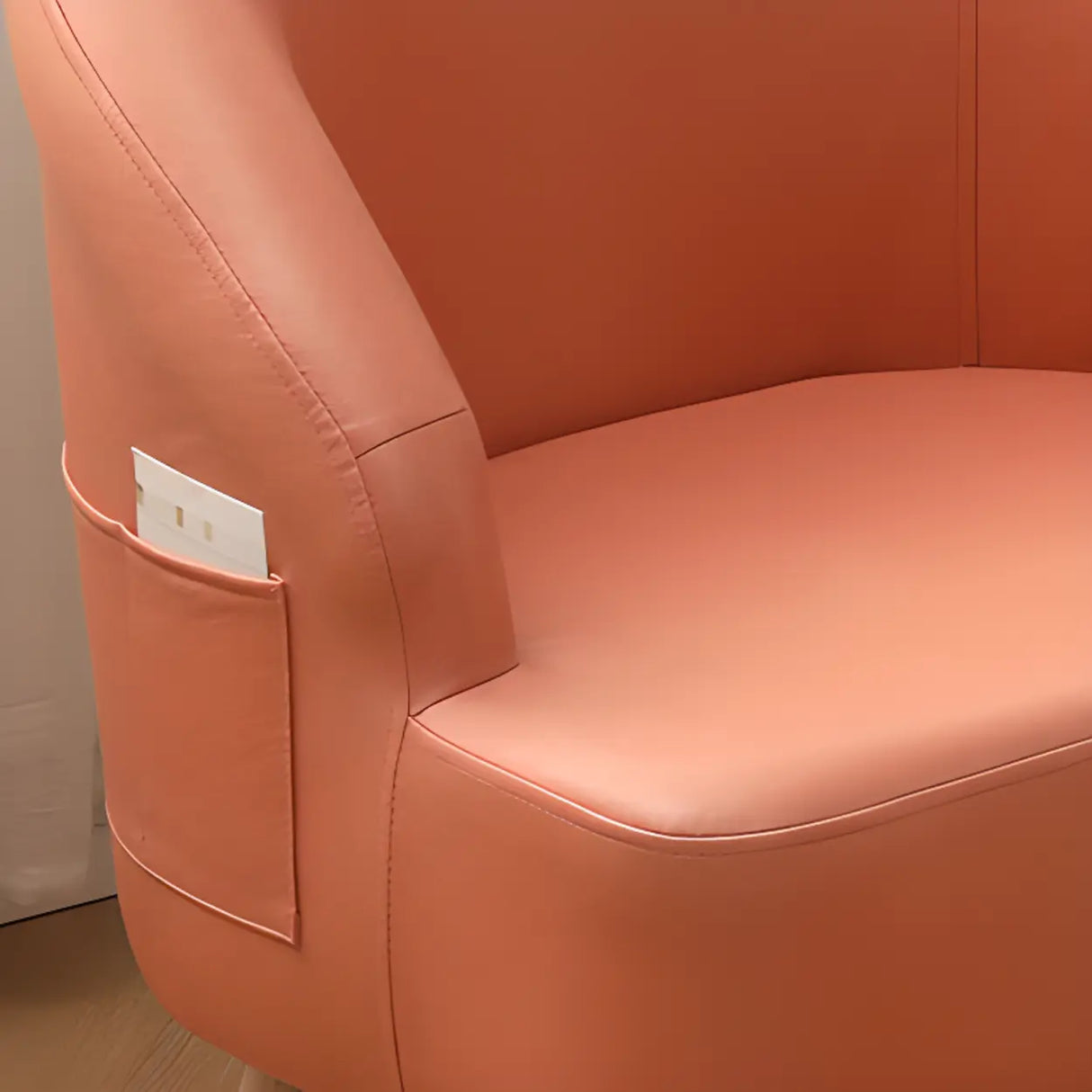 Leather Curved Back Accent Chair with Natural Four Legs Image - 12