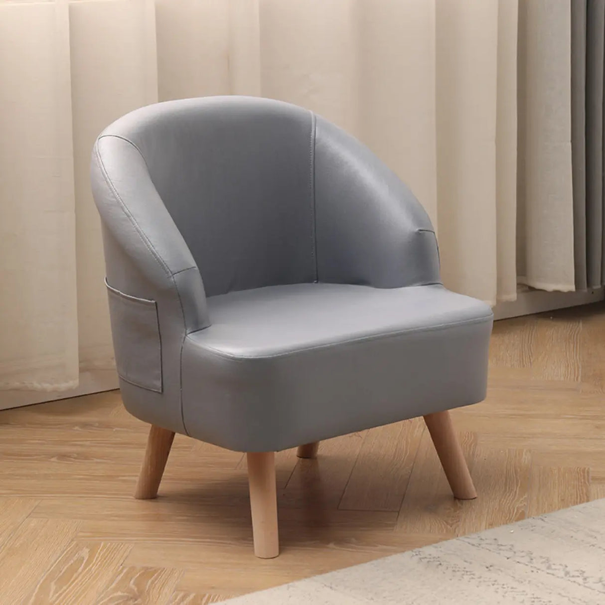 Leather Curved Back Accent Chair with Natural Four Legs Image - 13