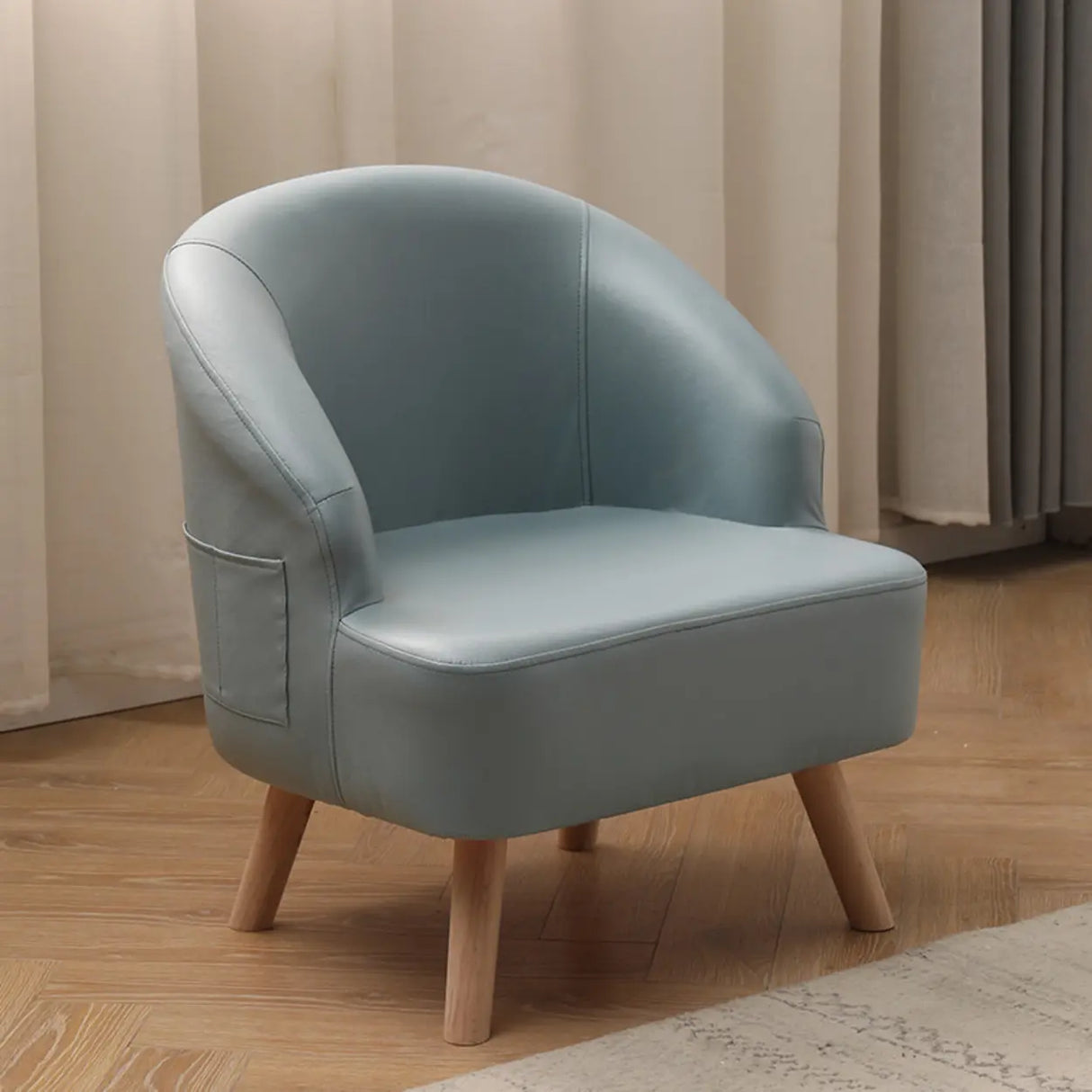 Leather Curved Back Accent Chair with Natural Four Legs Image - 14