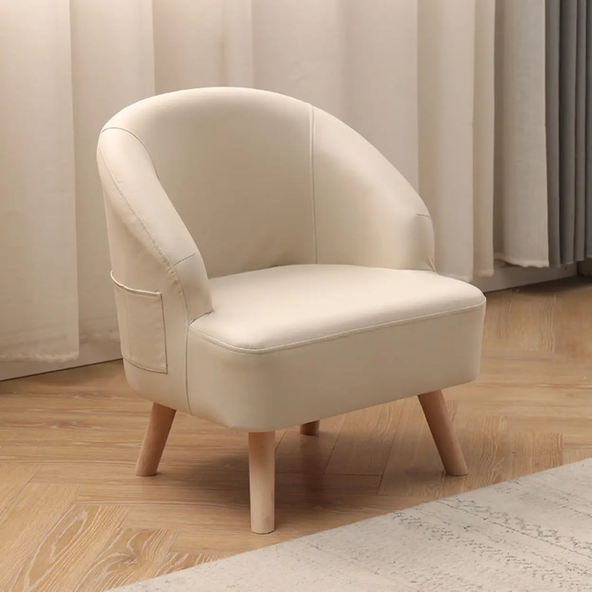 Leather Curved Back Accent Chair with Natural Four Legs Image - 2
