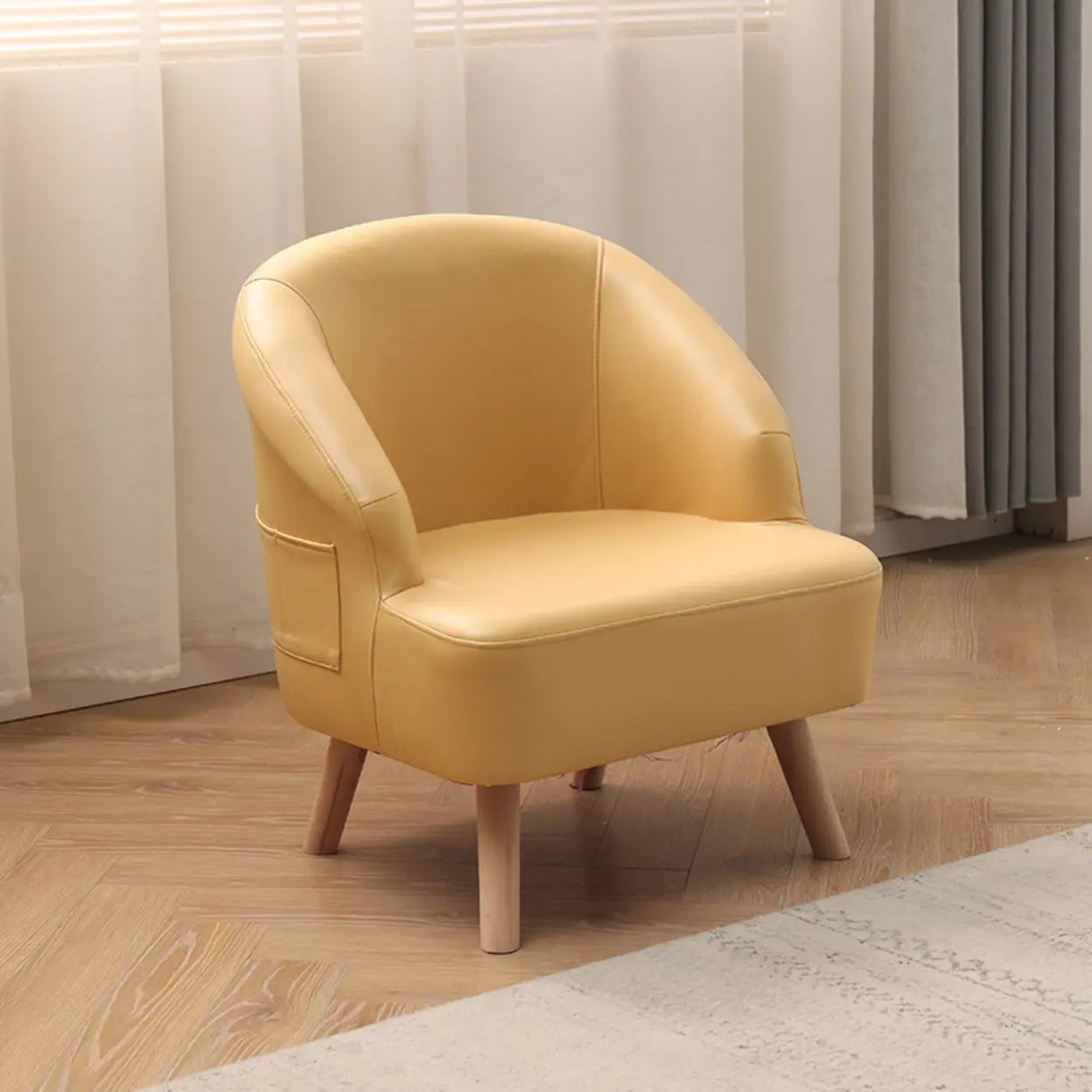 Leather Curved Back Accent Chair with Natural Four Legs Image - 5